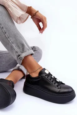 Buty Sportowe Na Platformie></noscript>Maciejka Skórzane Buty Sportowe Na Platformie 06191-01 Czarne