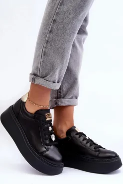Buty Sportowe Na Platformie></noscript>Maciejka Skórzane Buty Sportowe Na Platformie 06191-01 Czarne