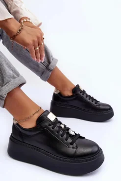 Buty Sportowe Na Platformie></noscript>Maciejka Skórzane Buty Sportowe Na Platformie 06191-01 Czarne