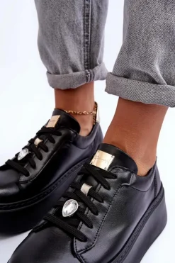 Buty Sportowe Na Platformie></noscript>Maciejka Skórzane Buty Sportowe Na Platformie 06191-01 Czarne