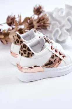 Sale Skórzane Buty Sportowe Panterka Białe Trixie Dzieci Dziewczęce