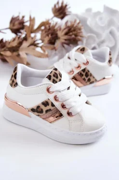 Sale Skórzane Buty Sportowe Panterka Białe Trixie Dzieci Dziewczęce