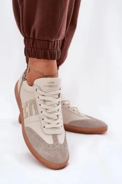 Hot Skórzane Buty Sportowe Sneakersy Damskie Panterka 4640 Beżowe Damskie Buty Sportowe Na Platformie