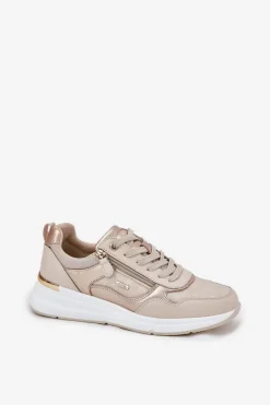 New Skórzane Buty Sportowe Sneakersy Damskie Z Zamkiem Beżowe Lilimia Damskie Sneakersy Damskie