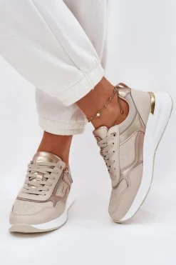 New Skórzane Buty Sportowe Sneakersy Damskie Z Zamkiem Beżowe Lilimia Damskie Sneakersy Damskie
