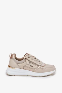 New Skórzane Buty Sportowe Sneakersy Damskie Z Zamkiem Beżowe Lilimia Damskie Sneakersy Damskie