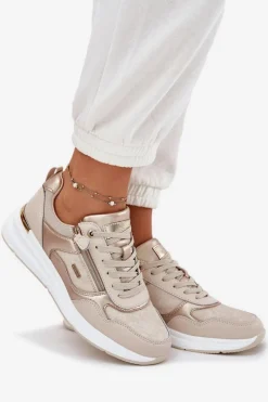 New Skórzane Buty Sportowe Sneakersy Damskie Z Zamkiem Beżowe Lilimia Damskie Sneakersy Damskie