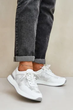 Buty Sportowe Na Platformie|Sneakersy Damskie>Damskie buty S.Barski Skórzane Buty Sportowe Sneakersy Damskie S.Barski LR51-551 Białe Biały