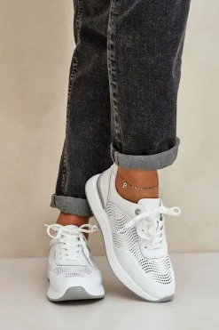 Buty Sportowe Na Platformie|Sneakersy Damskie>Damskie buty S.Barski Skórzane Buty Sportowe Sneakersy Damskie S.Barski LR51-551 Białe Biały