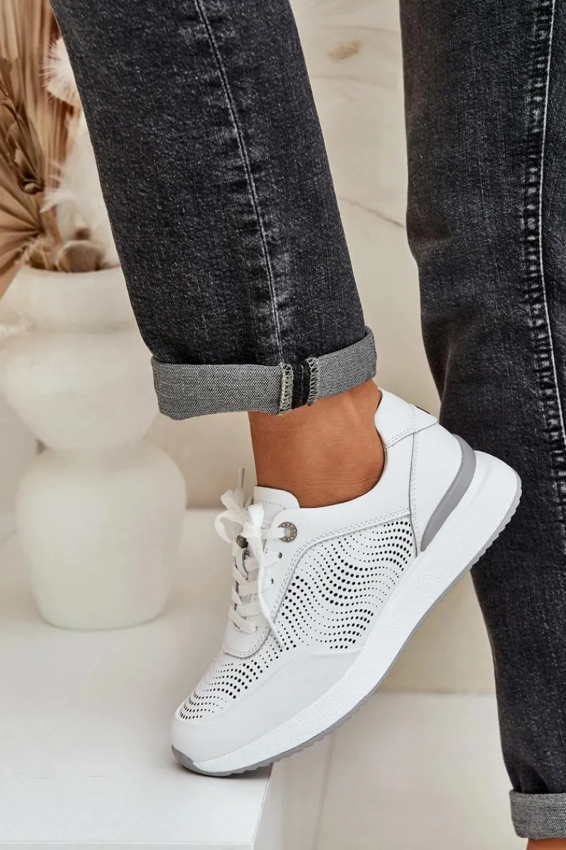 Buty Sportowe Na Platformie|Sneakersy Damskie>Damskie buty S.Barski Skórzane Buty Sportowe Sneakersy Damskie S.Barski LR51-551 Białe Biały