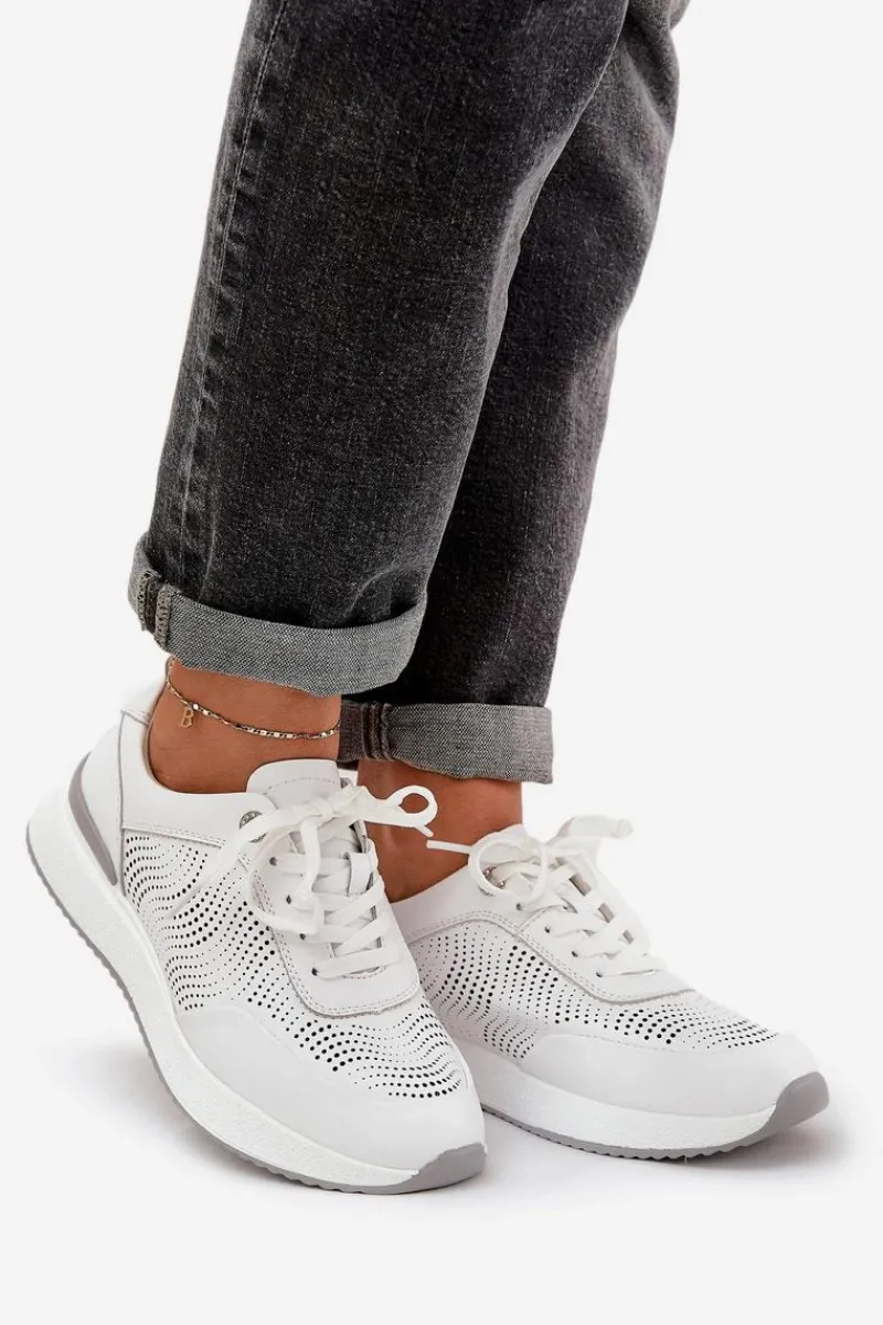 Buty Sportowe Na Platformie|Sneakersy Damskie>Damskie buty S.Barski Skórzane Buty Sportowe Sneakersy Damskie S.Barski LR51-551 Białe Biały