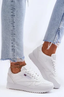 Buty Sportowe Na Platformie|Sneakersy Damskie>Boto Skórzane Buty Sportowe Sznurowane Na Platformie Białe Merida