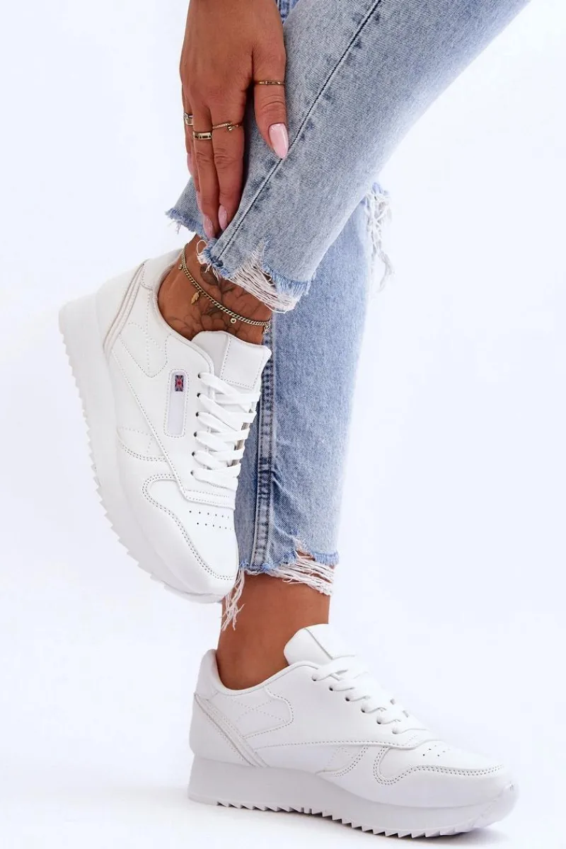 Buty Sportowe Na Platformie|Sneakersy Damskie>Boto Skórzane Buty Sportowe Sznurowane Na Platformie Białe Merida