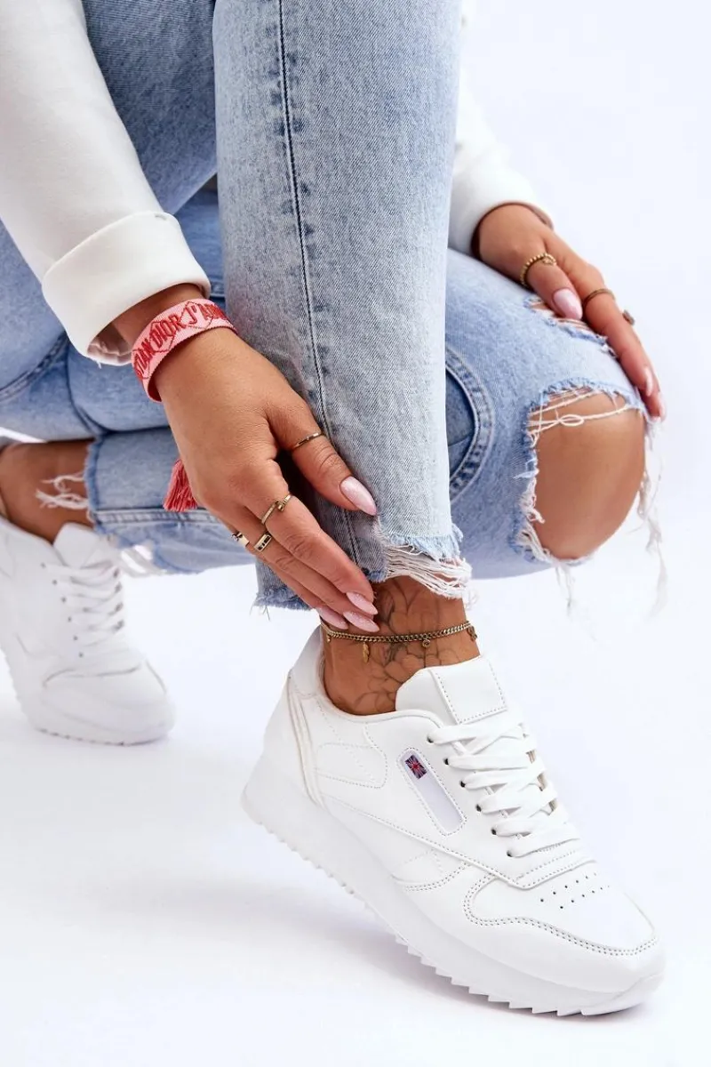 Buty Sportowe Na Platformie|Sneakersy Damskie>Boto Skórzane Buty Sportowe Sznurowane Na Platformie Białe Merida