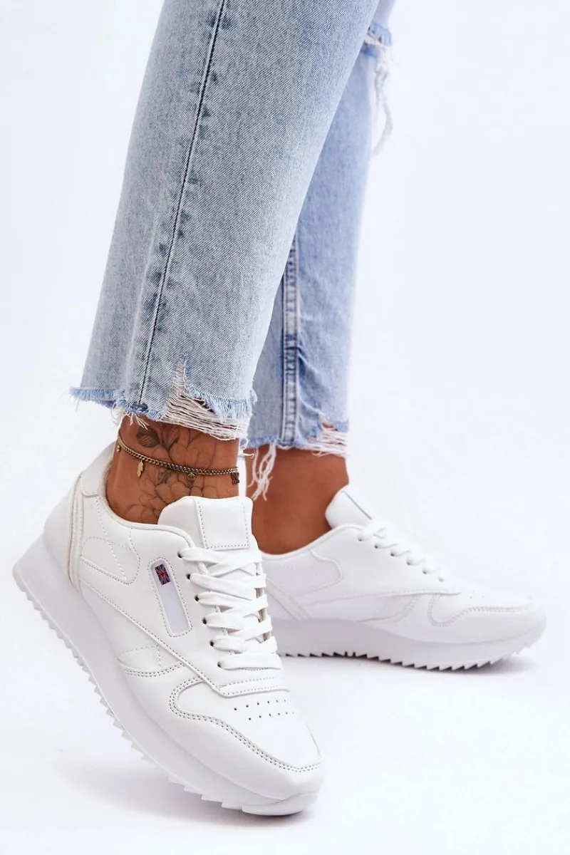 Buty Sportowe Na Platformie|Sneakersy Damskie>Boto Skórzane Buty Sportowe Sznurowane Na Platformie Białe Merida