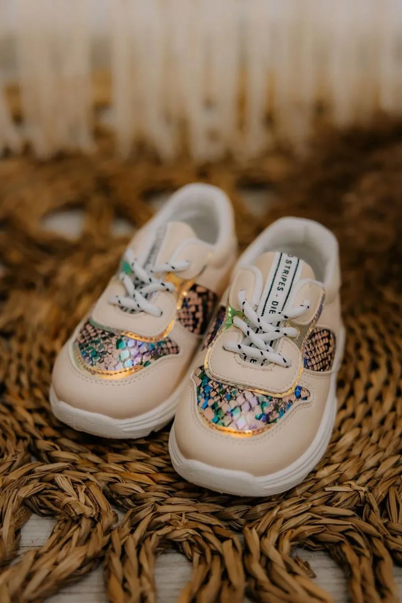 Clearance Skórzane Buty Sportowe Wężowe Różowe Gabbie Dzieci Dziewczęce