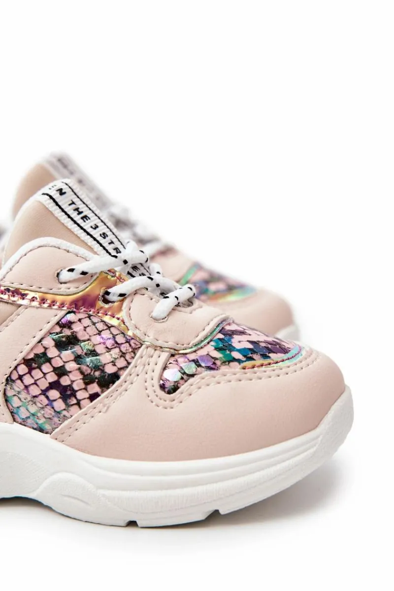 Clearance Skórzane Buty Sportowe Wężowe Różowe Gabbie Dzieci Dziewczęce