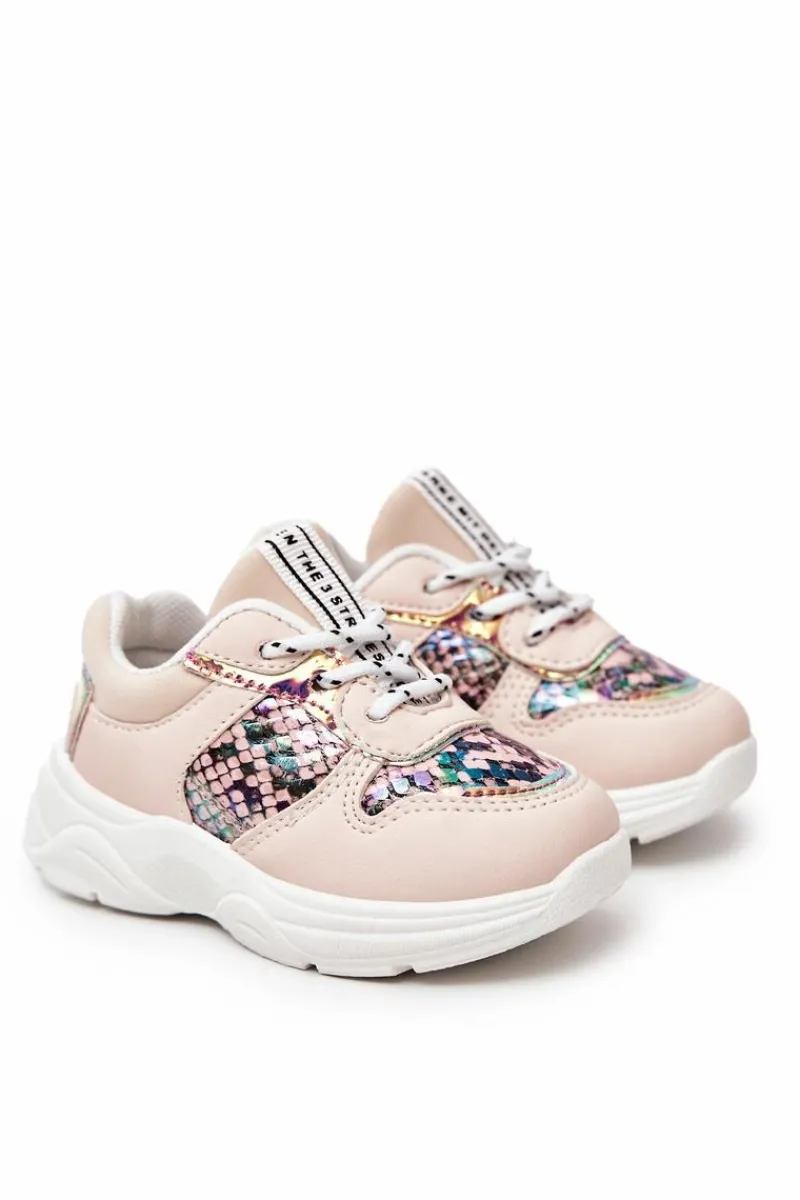 Clearance Skórzane Buty Sportowe Wężowe Różowe Gabbie Dzieci Dziewczęce