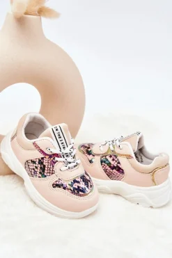 Clearance Skórzane Buty Sportowe Wężowe Różowe Gabbie Dzieci Dziewczęce