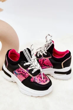 Dziewczęce></noscript>Boto Skórzane Buty Sportowe Wężowe Czarne Gabbie