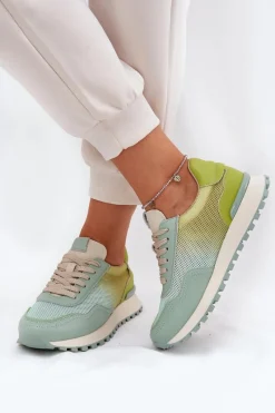 Sneakersy Damskie>Buty damskie Vinceza Skórzane Buty Sportowe Z Siateczką Damskie Vinceza 66775 Zielone Zielony