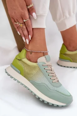 Sneakersy Damskie></noscript>Buty damskie Vinceza Skórzane Buty Sportowe Z Siateczką Damskie Vinceza 66775 Zielone Zielony