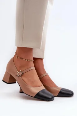 Online Skórzane Czółenka Damskie 2846 Brązowe Damskie Czółenka Na Słupku|Czółenka Klasyczne