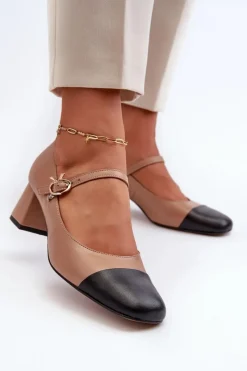 Online Skórzane Czółenka Damskie 2846 Brązowe Damskie Czółenka Na Słupku|Czółenka Klasyczne