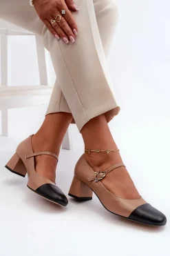 Online Skórzane Czółenka Damskie 2846 Brązowe Damskie Czółenka Na Słupku|Czółenka Klasyczne