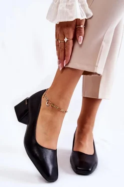 Discount Skórzane Czółenka La.Fi 230034B-QN Czarne Damskie Czółenka Zamszowe|Czółenka Na Słupku