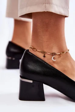 Discount Skórzane Czółenka La.Fi 230034B-QN Czarne Damskie Czółenka Zamszowe|Czółenka Na Słupku