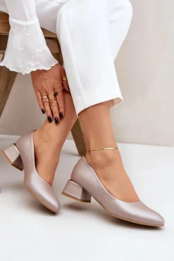 Sale Boto Skórzane Czółenka Lewski 3118 Ciemnobeżowe Beżowy