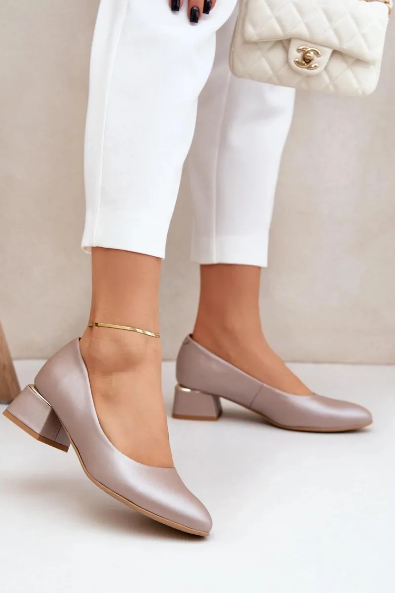 Sale Boto Skórzane Czółenka Lewski 3118 Ciemnobeżowe Beżowy