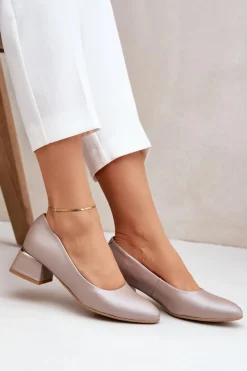 Sale Boto Skórzane Czółenka Lewski 3118 Ciemnobeżowe Beżowy