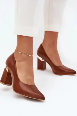 Czółenka Na Słupku|Czółenka Klasyczne>Boto Skórzane Czółenka Lewski 3117 Ciemnobrązowe Brązowy