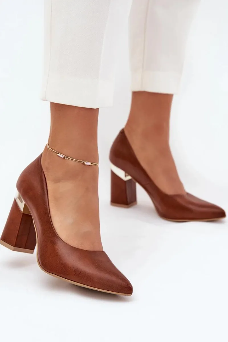 Czółenka Na Słupku|Czółenka Klasyczne>Boto Skórzane Czółenka Lewski 3117 Ciemnobrązowe Brązowy