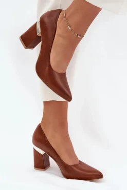 Czółenka Na Słupku|Czółenka Klasyczne>Boto Skórzane Czółenka Lewski 3117 Ciemnobrązowe Brązowy