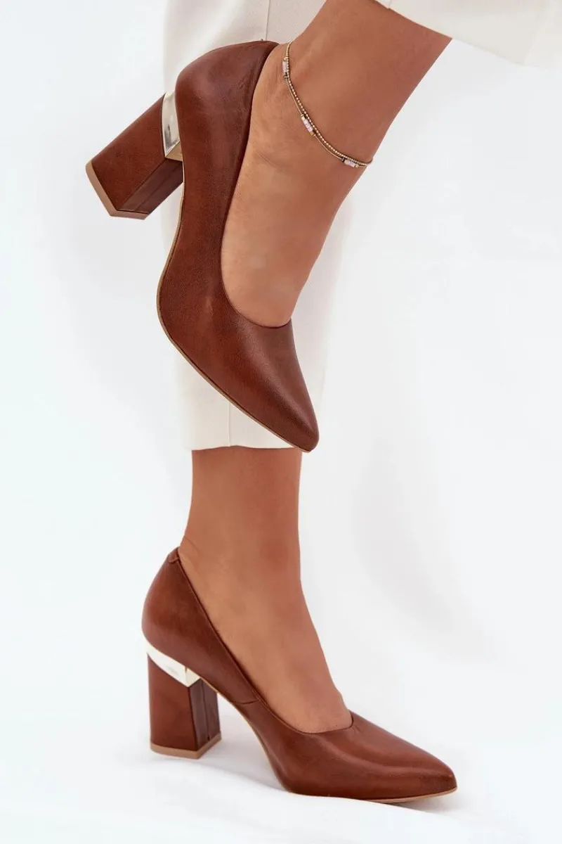 Czółenka Na Słupku|Czółenka Klasyczne>Boto Skórzane Czółenka Lewski 3117 Ciemnobrązowe Brązowy