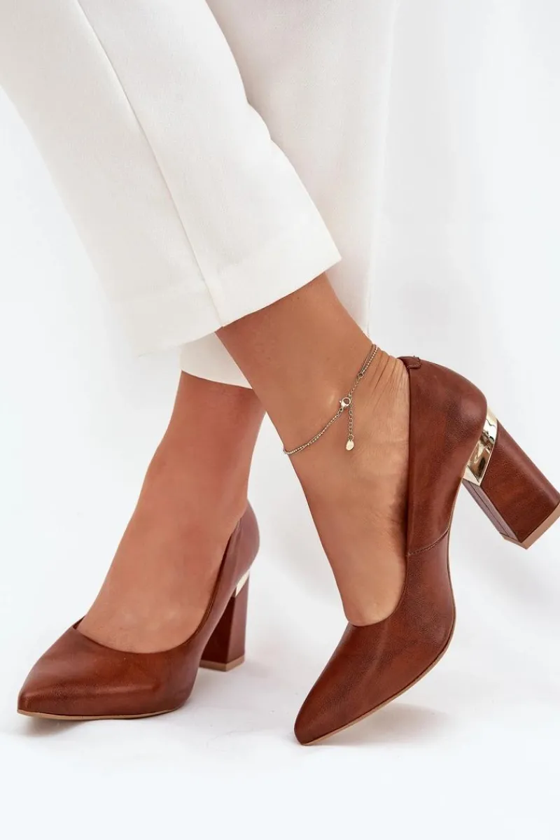 Czółenka Na Słupku|Czółenka Klasyczne>Boto Skórzane Czółenka Lewski 3117 Ciemnobrązowe Brązowy