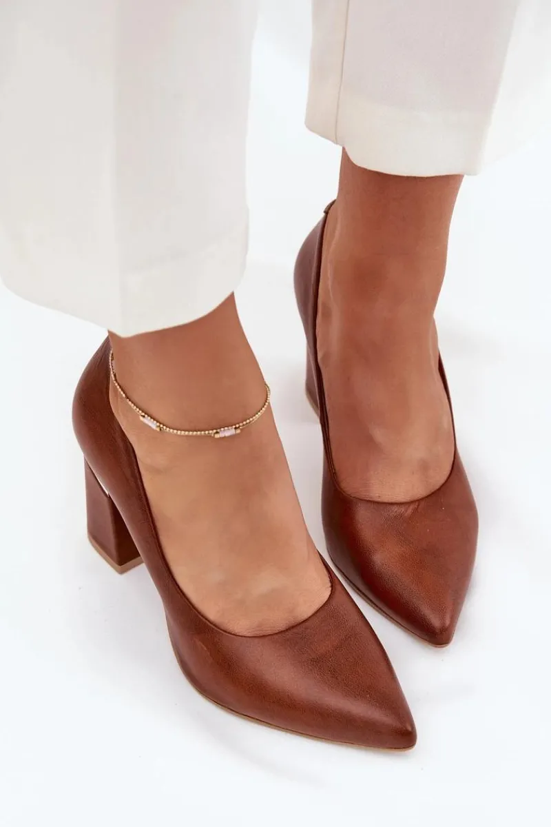 Czółenka Na Słupku|Czółenka Klasyczne>Boto Skórzane Czółenka Lewski 3117 Ciemnobrązowe Brązowy