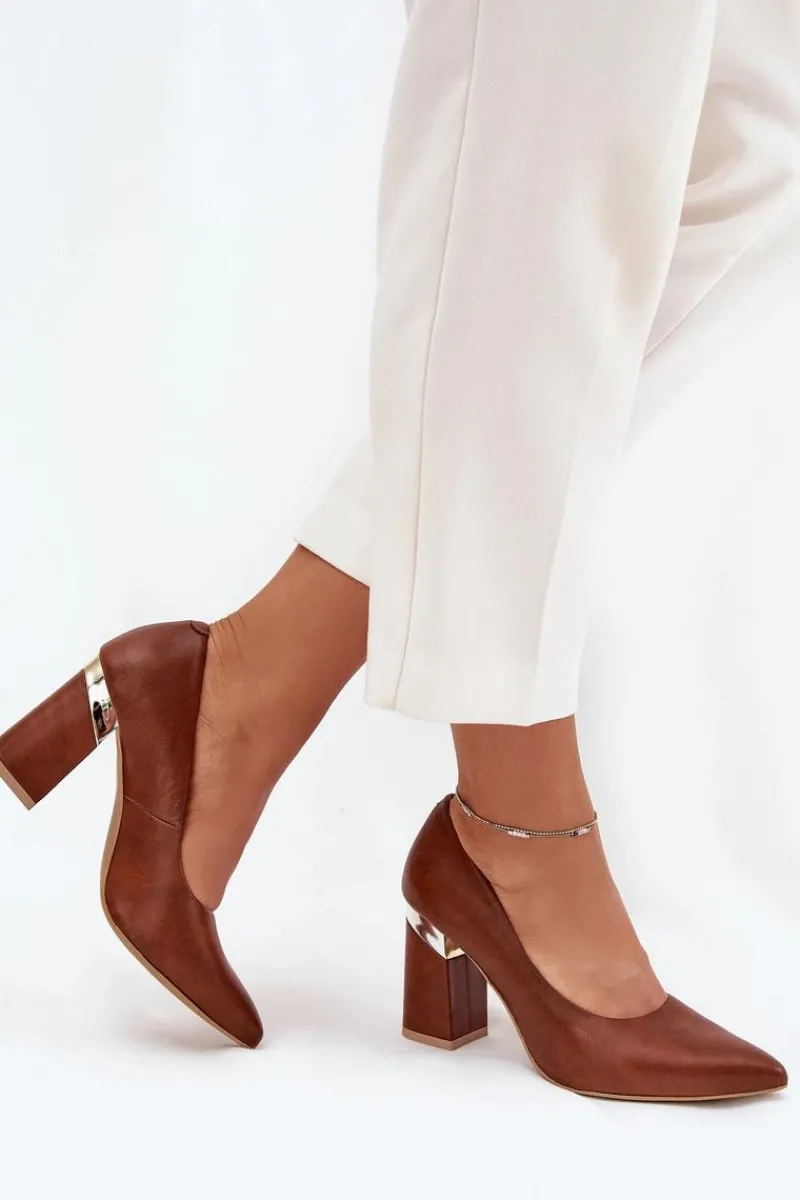 Czółenka Na Słupku|Czółenka Klasyczne>Boto Skórzane Czółenka Lewski 3117 Ciemnobrązowe Brązowy