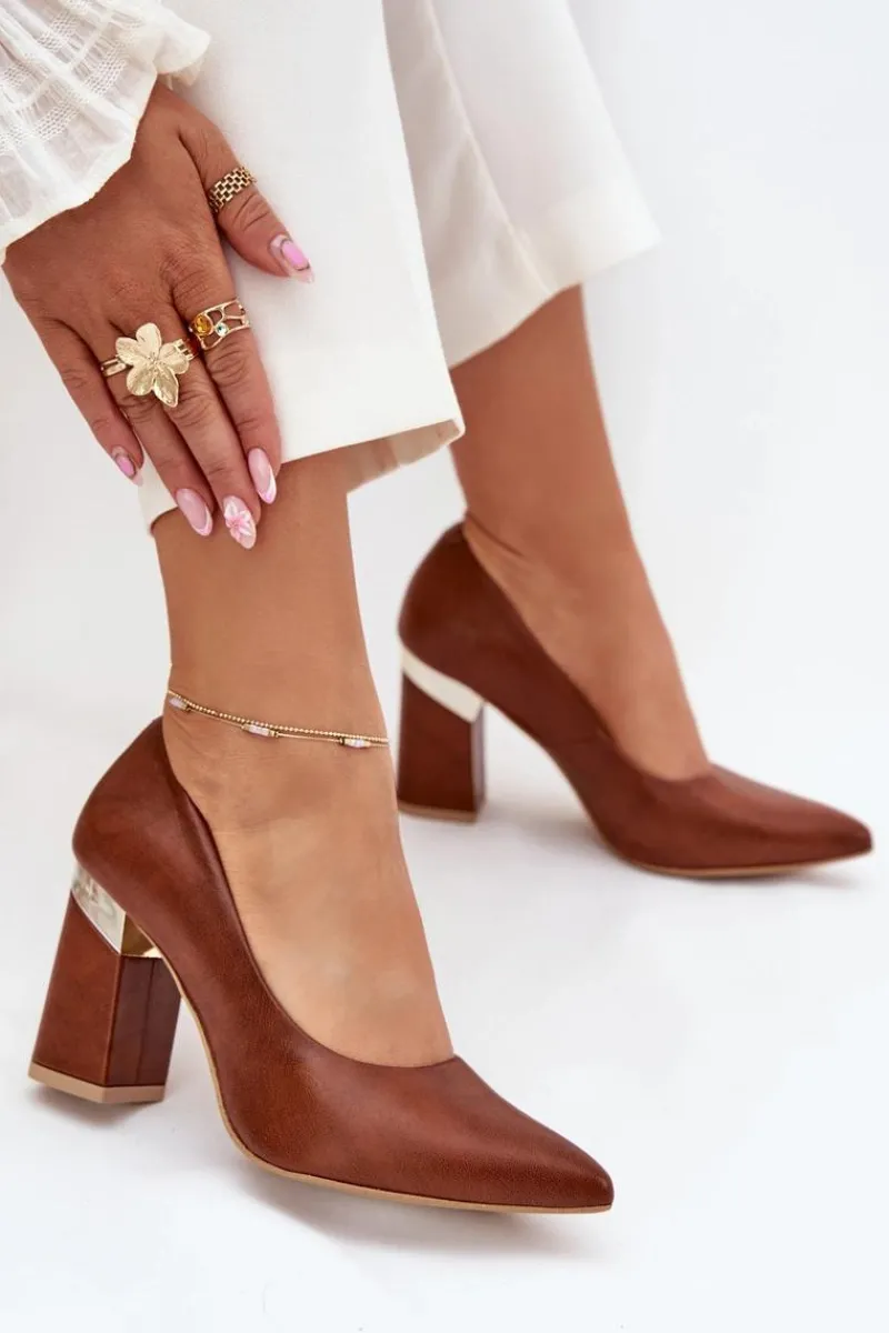 Czółenka Na Słupku|Czółenka Klasyczne>Boto Skórzane Czółenka Lewski 3117 Ciemnobrązowe Brązowy