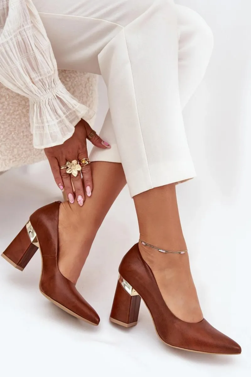 Czółenka Na Słupku|Czółenka Klasyczne>Boto Skórzane Czółenka Lewski 3117 Ciemnobrązowe Brązowy