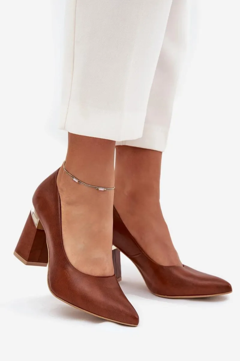 Czółenka Na Słupku|Czółenka Klasyczne>Boto Skórzane Czółenka Lewski 3117 Ciemnobrązowe Brązowy