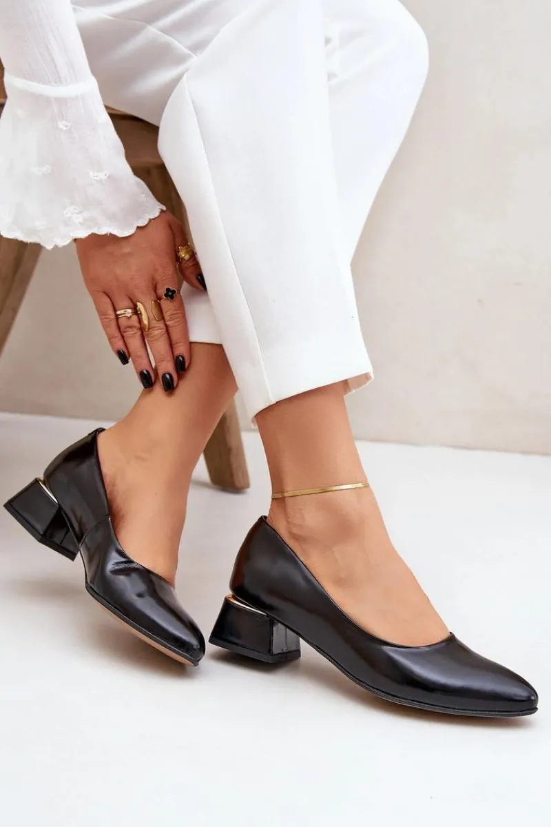 Discount Skórzane Czółenka Lewski 3118 Czarne Damskie Czółenka Na Słupku