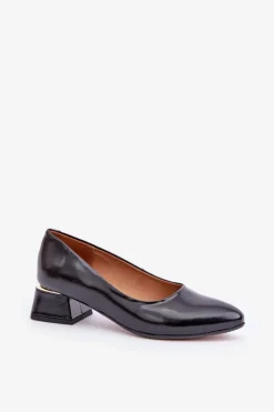 Discount Skórzane Czółenka Lewski 3118 Czarne Damskie Czółenka Na Słupku