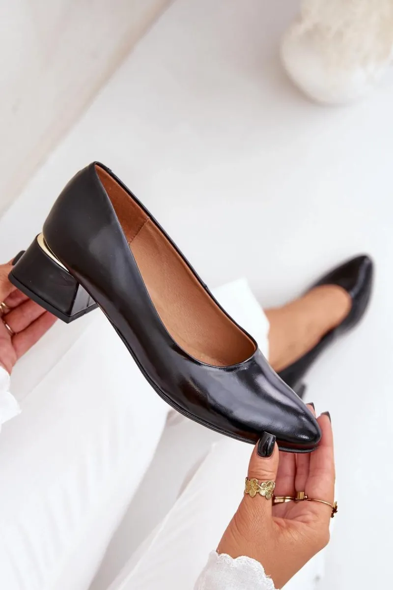 Discount Skórzane Czółenka Lewski 3118 Czarne Damskie Czółenka Na Słupku