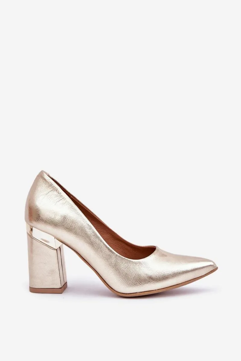 Czółenka Na Słupku|Czółenka Klasyczne>Boto Skórzane Czółenka Lewski 3117 Złote Złoty