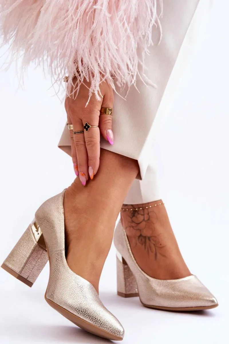 Czółenka Na Słupku|Czółenka Klasyczne>Boto Skórzane Czółenka Lewski 3117 Złote