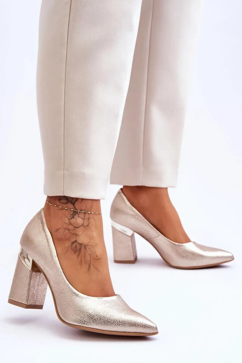 Czółenka Na Słupku|Czółenka Klasyczne>Boto Skórzane Czółenka Lewski 3117 Złote